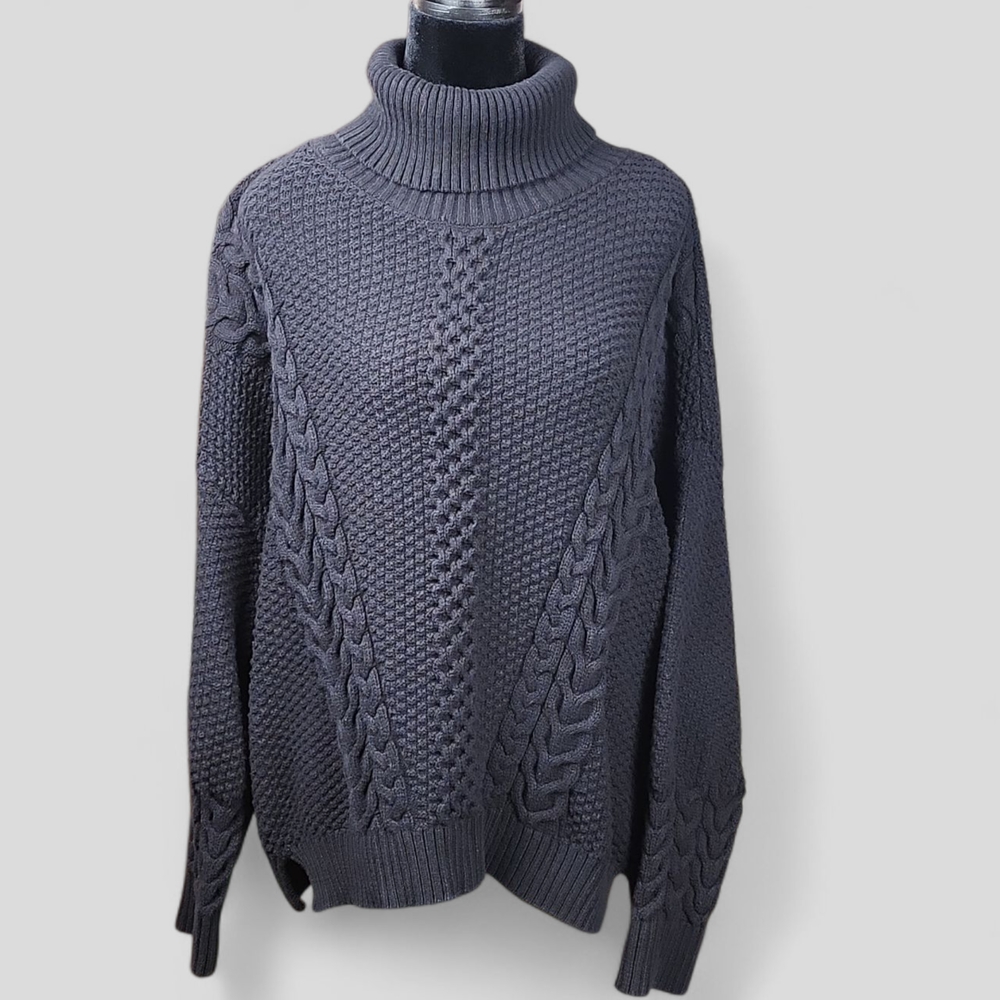 A.N.A. | Cozy Women's Black Cable Knit Fishermancore Turtleneck‎ Sweater | XXL